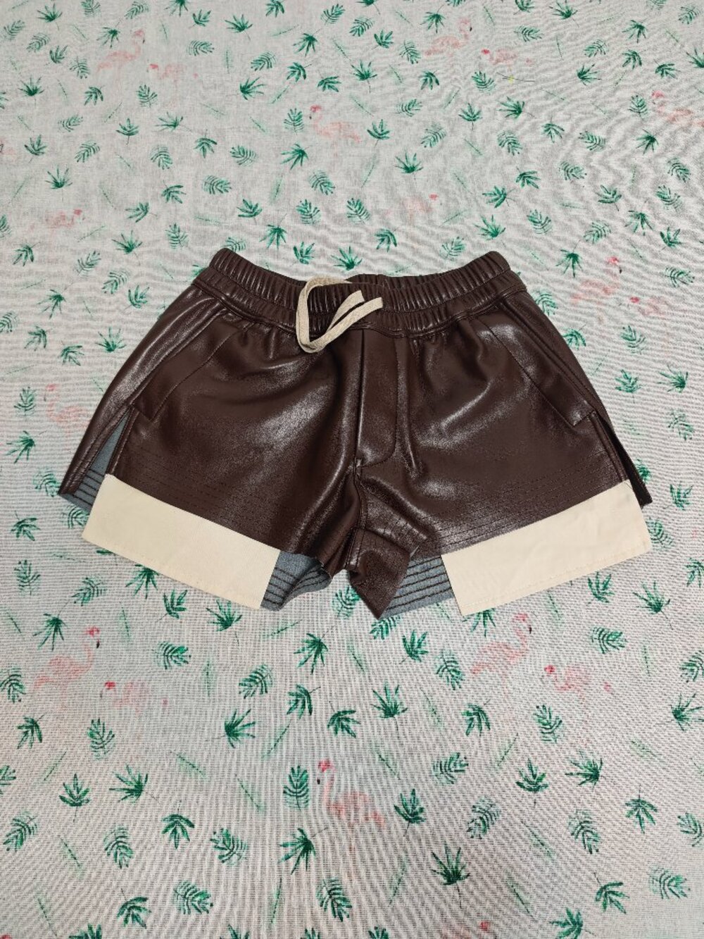 Rick Owens Brown Layered Faux Leather Drawstring Shorts